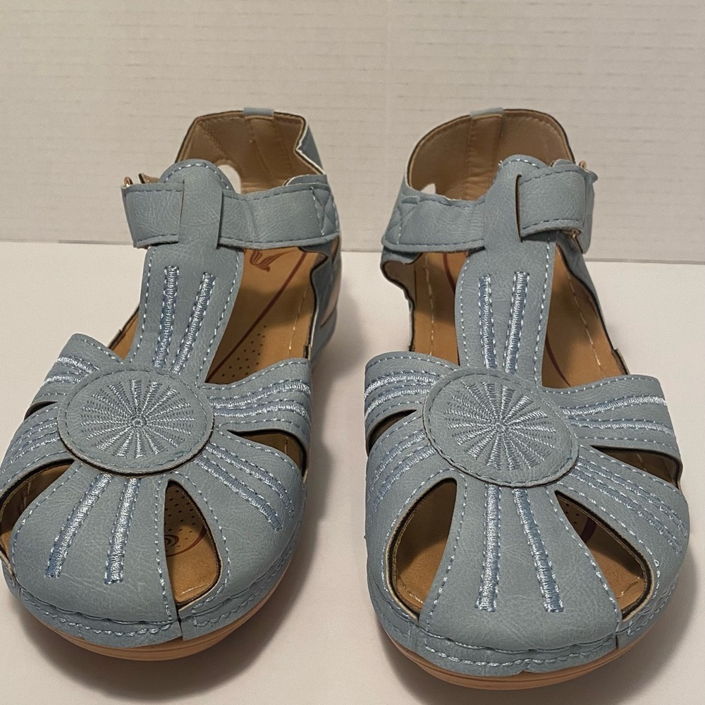Luo ge JY-4 light blue ladies shoes new size 7 us Eu 38 Uk 5 wedge
